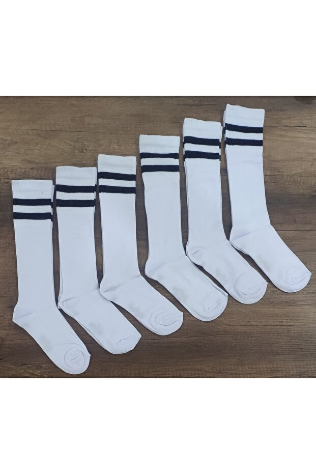 Girls' Knee-Length Striped School Socks Cotton 6 Pairs