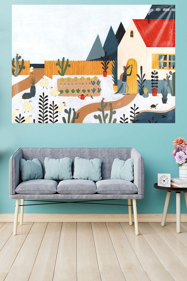 Çizgi Karakter Desen Leke Tutmaz Kadife Dokulu Kumaş Duvar Örtüsü Duvar Halısı Tapestry - 1