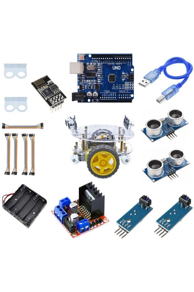 Emes Robotik Yuvarlak Şase 2wd Engelden Kaçan Ve Çizgi Takip Eden Wi-fi Robot Araç Seti - 1