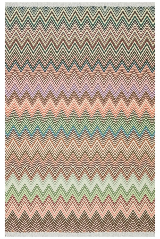 Cotton 544 Multicolored Zigzag Patterned Rug in Pastel Tones