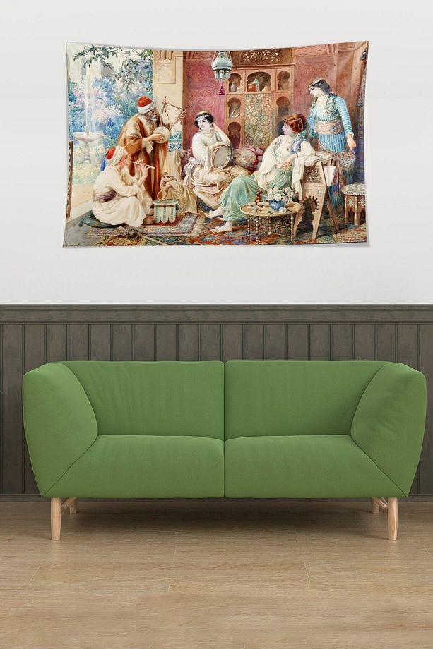 Tarihi Musiki Temalı Leke Tutmaz Kadife Doku Kumaş Duvar Örtüsü Duvar Halısı Tapestry - 1