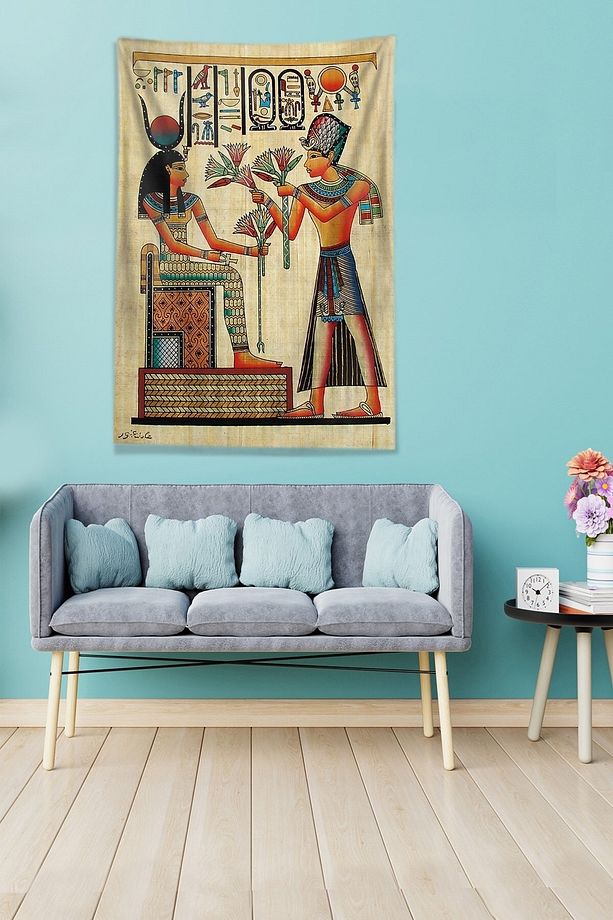 Bej Kleopatra Leke Tutmaz Kadife Kumaş Duvar Örtüsü Duvar Halısı Tapestry - 3
