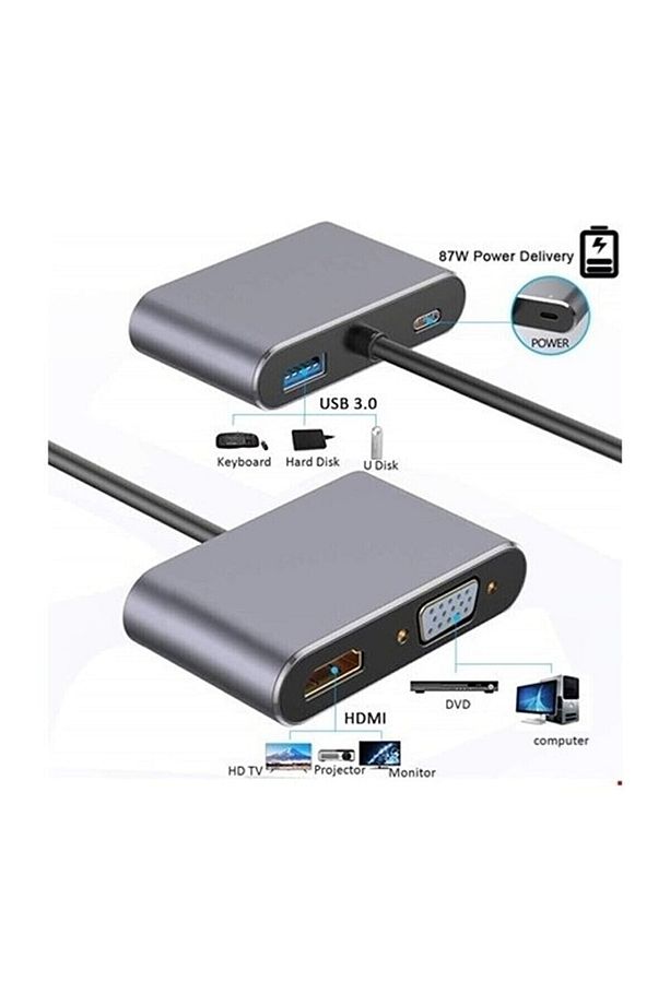 Cf02 4in1 Macbook Uyumlu Type-c To 4k Hdmı/vga/pd Şarj/usb3.0 Hub Adaptör - 2