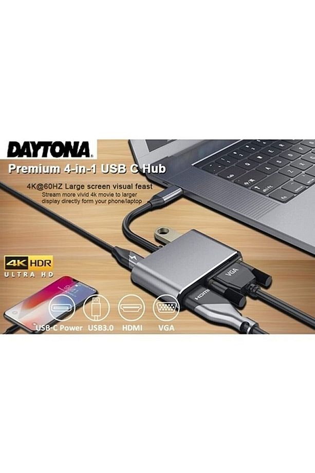 Cf02 4in1 Macbook Uyumlu Type-c To 4k Hdmı/vga/pd Şarj/usb3.0 Hub Adaptör - 4