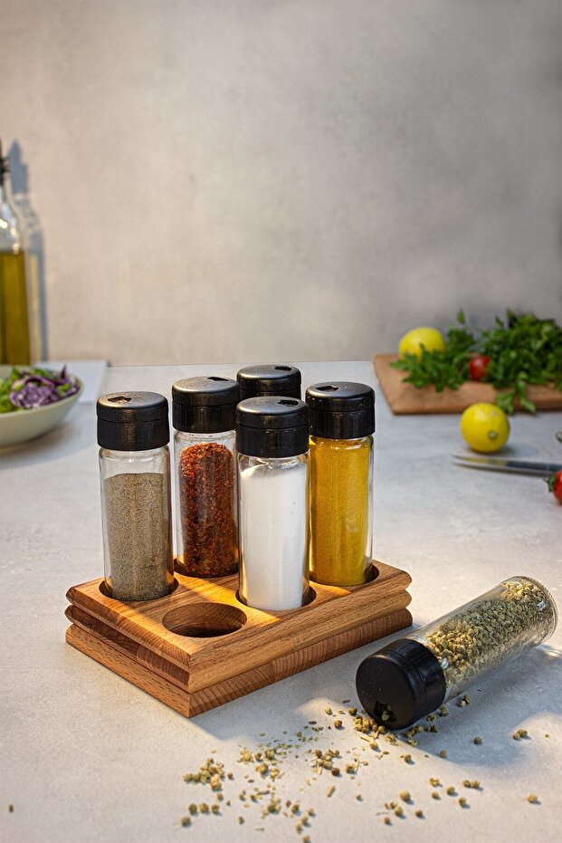 Sirius 6-Piece Spice Rack Set, 6-Piece Spice Rack Set with Wooden Stand