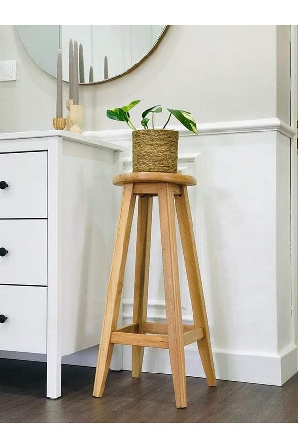 Rustik Ev Ahşap Gülgen Yuvarlak Doğal Bar Mutfak Sandalye Taburesi One Sıze 60 Cm - 2