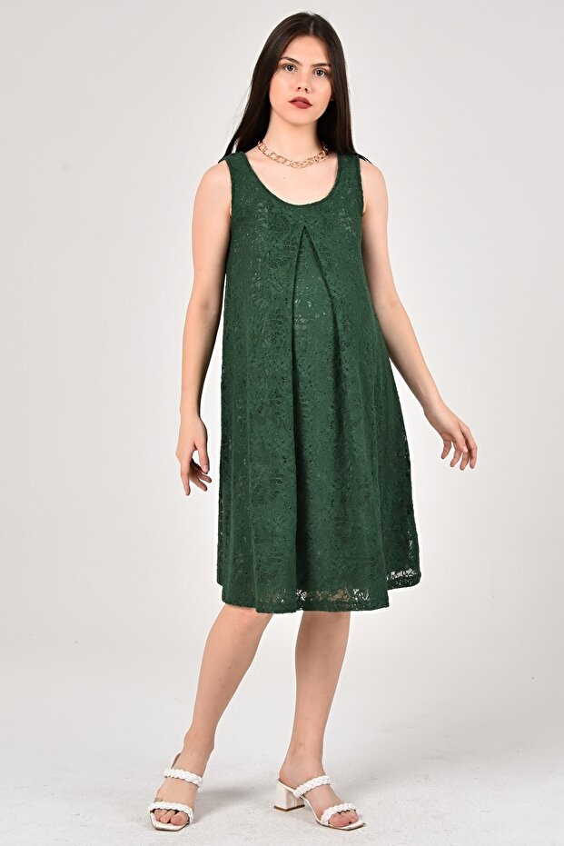 Dantellı Yesıl Hamıle Elbısesı - 2