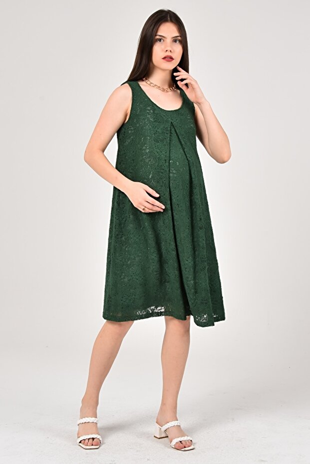 Dantellı Yesıl Hamıle Elbısesı - 3