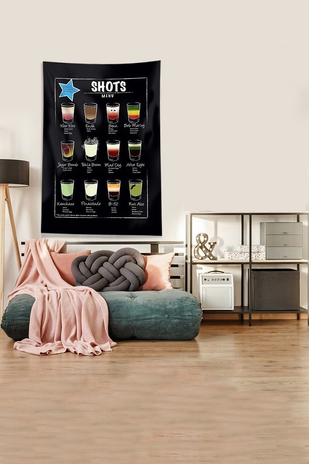 Siyah Shots Menü Leke Tutmaz Kadife Kumaş Duvar Örtüsü Duvar Halısı Tapestry - 2