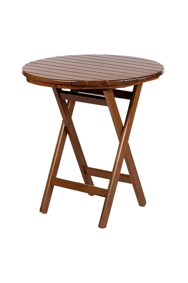 Antalya Ahşap Bahçe Balkon Takımı: 90 Cm Yuvarlak Masa + 2 Minderli Sandalye | Katlanır Set - 2