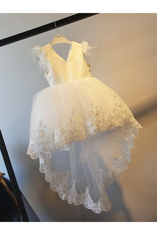 Beyaz Dantelli Elbise - 1