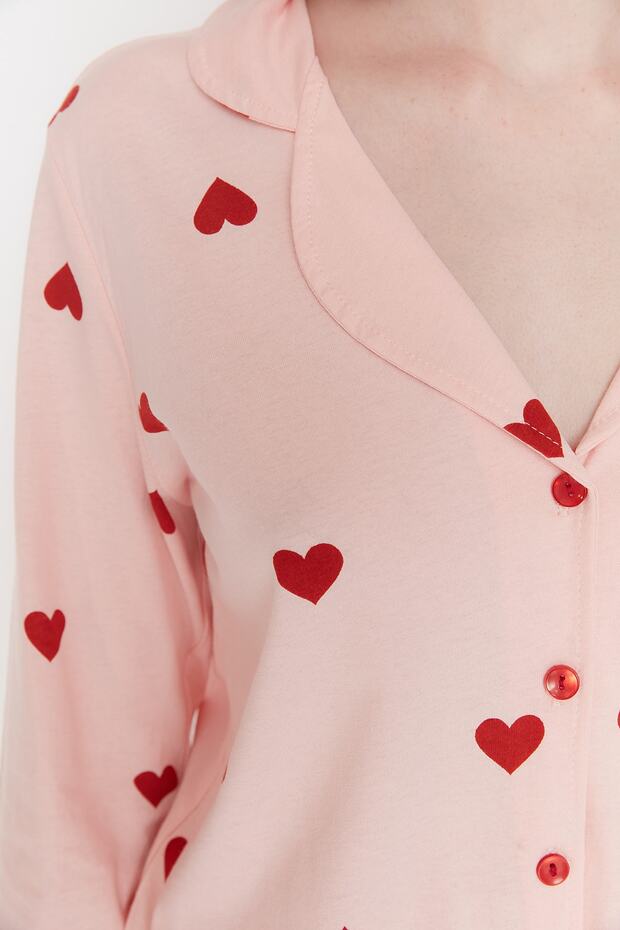 Pembe %100 Pamuklu Kalpli Örme Pijama Takımı THMAW21PT0548 - 5