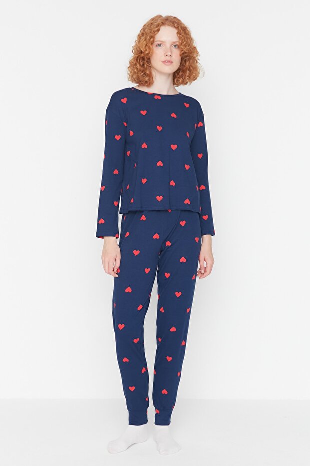 Indigo %100 Pamuklu Kalpli Örme Pijama Takımı THMAW21PT0566 - 2