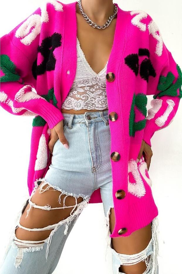 Patterned Button Detailed Knitted Cardigan - 3