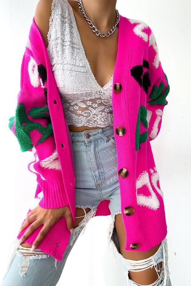 Patterned Button Detailed Knitted Cardigan - 6
