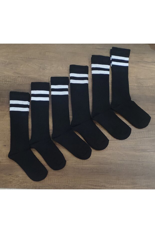 Girls' Knee-Length Striped School Socks Cotton 6 Pairs