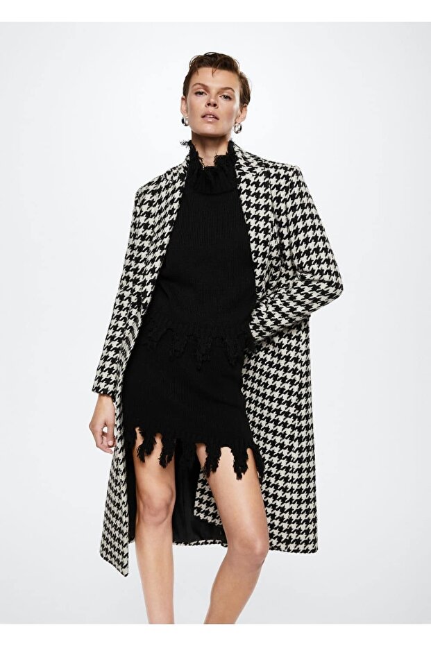 Damski wełniany płaszcz w pepitkę - 1
