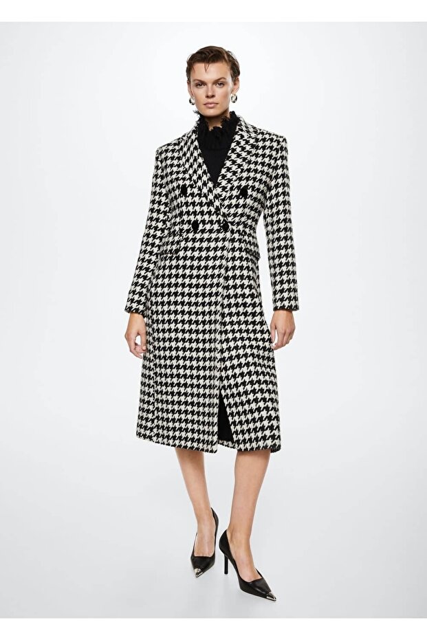 Damski wełniany płaszcz w pepitkę - 2