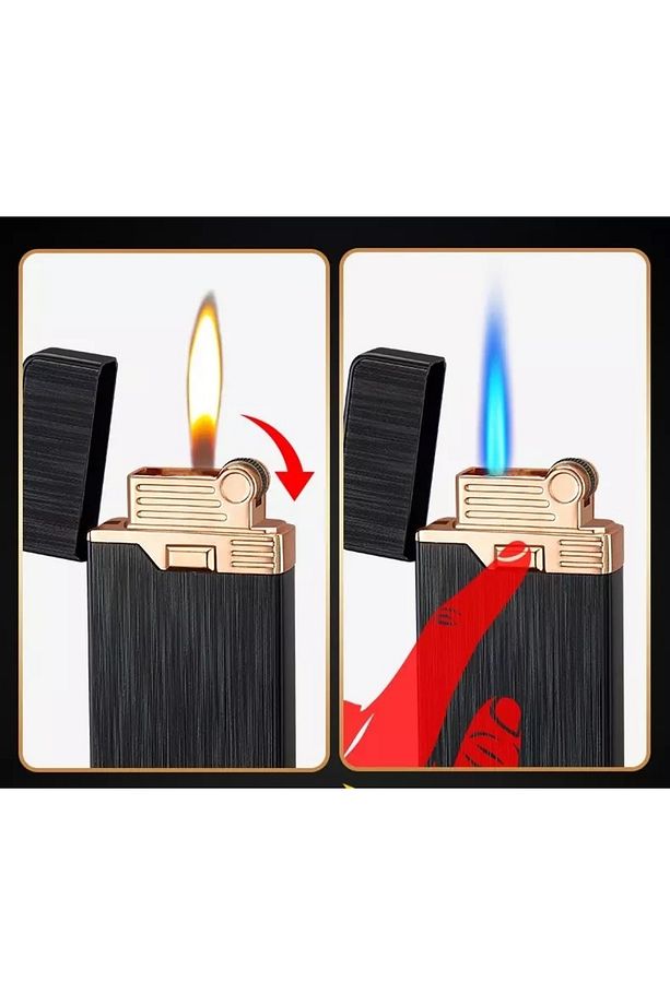 Rüzgar Geçirmez Meşale Çift Alev Sihirli Çakmak Ücretsiz Ateş Düz Jet Metal Çakmak Turbo Çakmak - 5
