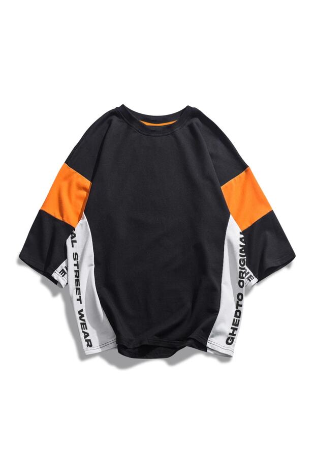 Unisex Maxi Oversize T-shirt Black with Orange Detail