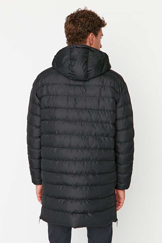 Siyah Regular Fit Yanı Fermuarlı Rüzgara Dayanıklı Kışlık Mont TMNAW23MO00064 - 10