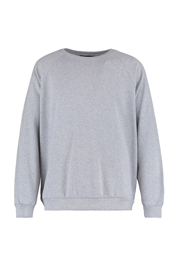 Gri Melanj Oversize/Geniş Kesim İçi Polar/Sıcak Tutan Reglan Kol Sweatshirt TMNAW23SW00190 - 8