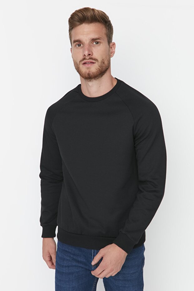 Siyah Regular/Normal Kesim İçi Polar/Sıcak Tutan Sweatshirt TMNAW23SW00189