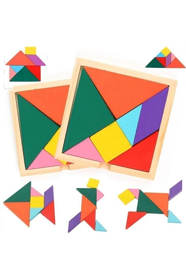 2 Adet, Ahşap Tangram, Eğitici, 7 Parça, 11 X 11 Cm, Kaliteli - 1