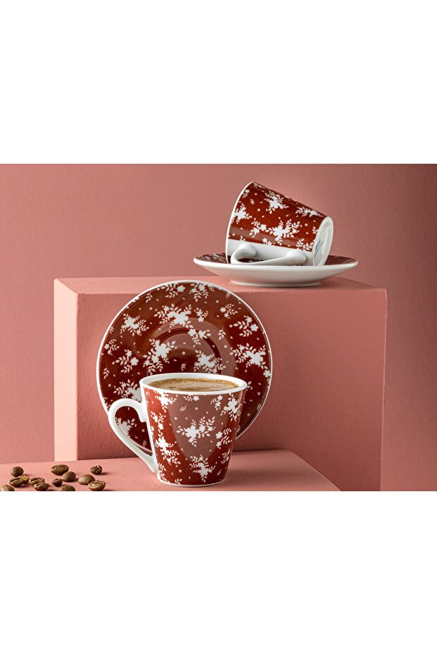 Luster Porcelain 4 Piece Coffee Cup Set for 2 Persons 80 Ml Claret Red