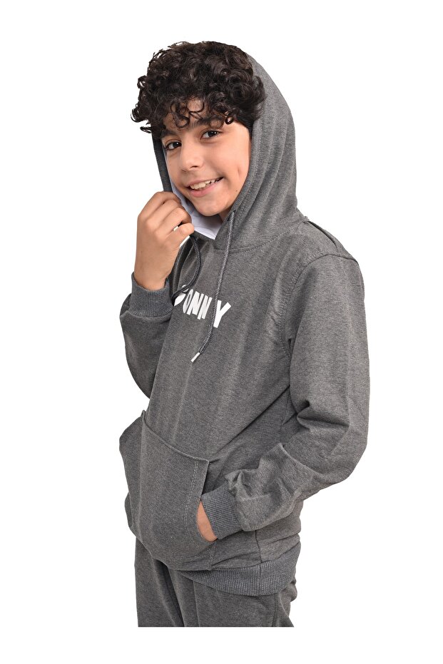 Baskılı Kapşonlu Sweatshırt - 1