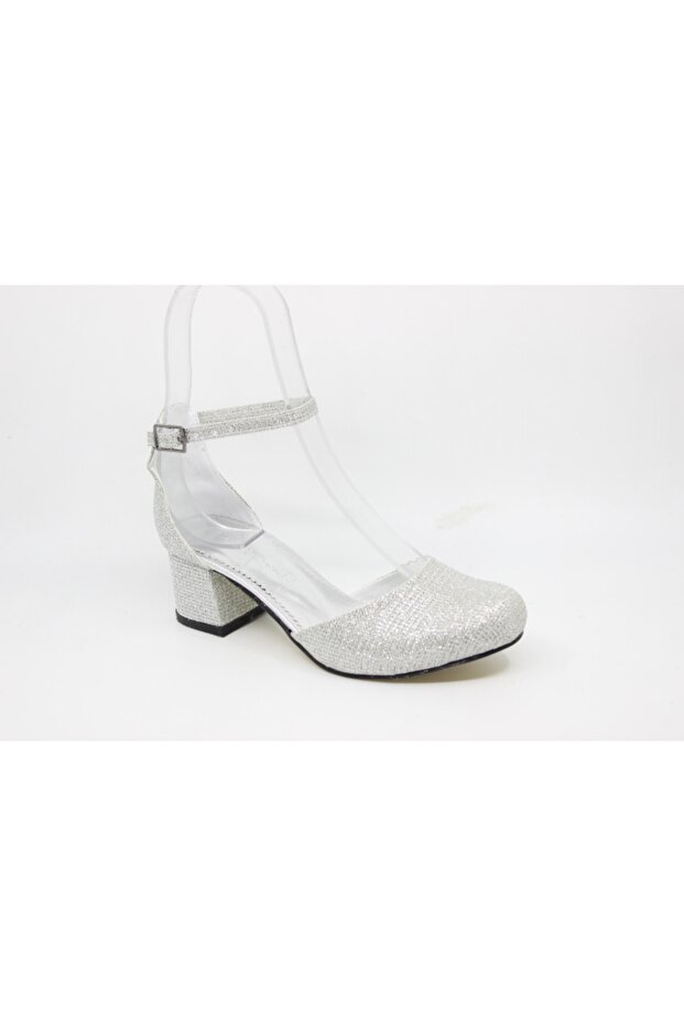 800 Girl's Gray Glittery Slit Belly Shoes