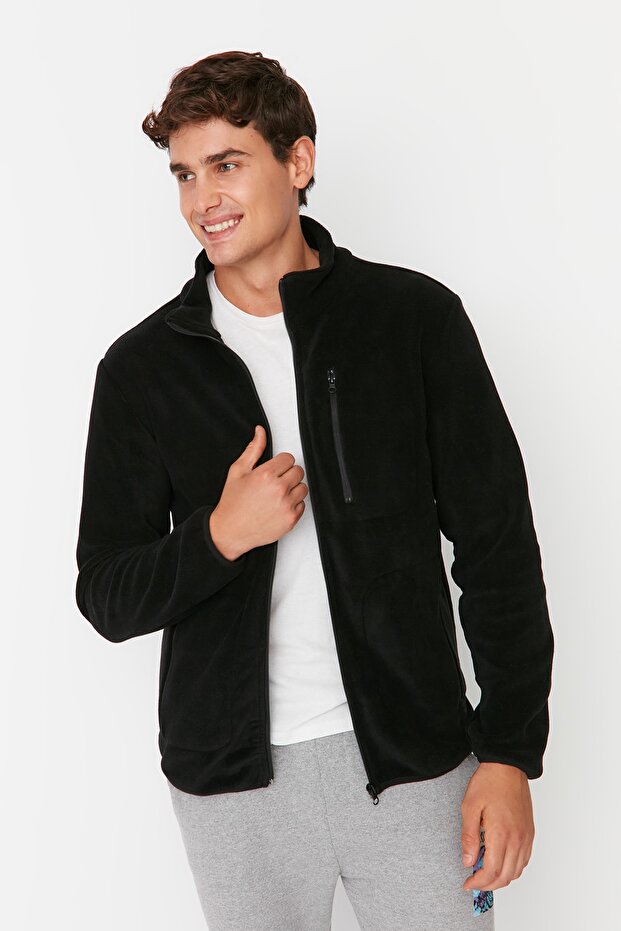 Siyah Regular/Normal Kesim Fermuarlı Sıcak Tutan Kalın Anti-pilling Polar Sweatshirt TMNAW23HI00050 - 2