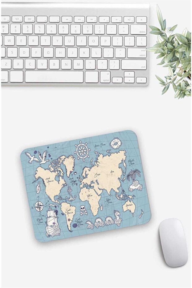 Sea Themed World Map Patterned Mouse Pad - 1