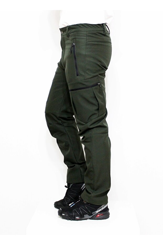 Haki Zipper Kargo Cepli Softshell Pantolon - 3