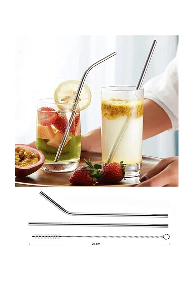Paslanmaz Çelik Pipet Seti( 2 Adet Çelik Pipet+pipet Temizleme Fırçası) - 2