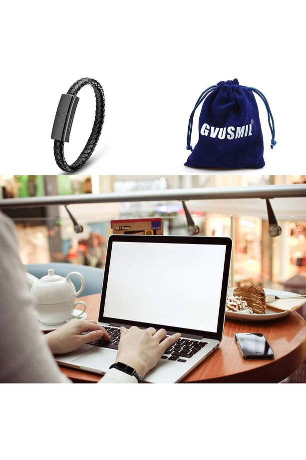 Usb / Type C - Lightning Deri Bileklik 20cm Kısa Şarj Kablosu - 5