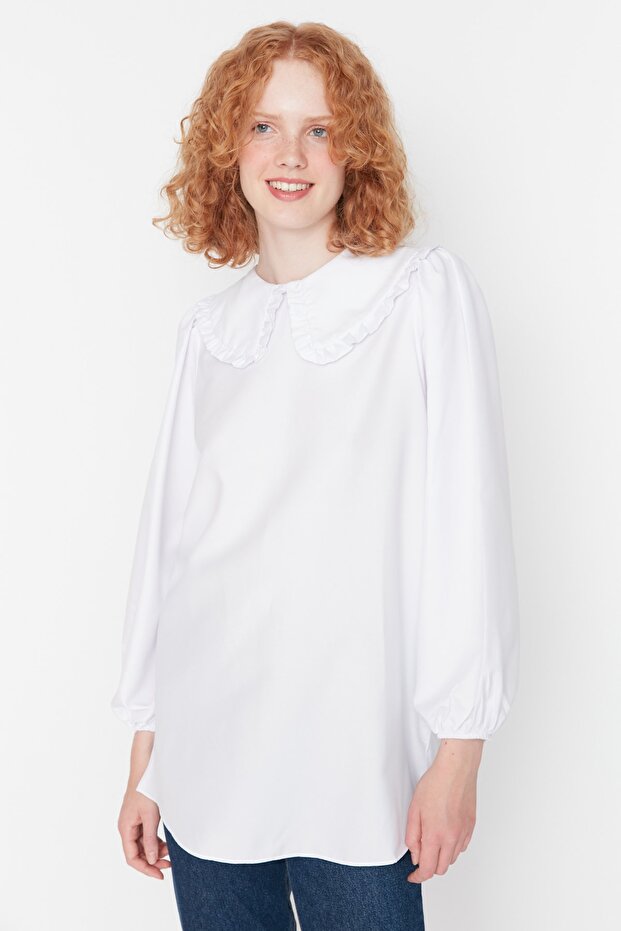 Beyaz Bebe Yaka Dokuma Tunik TCTSS21TN0089 - 1