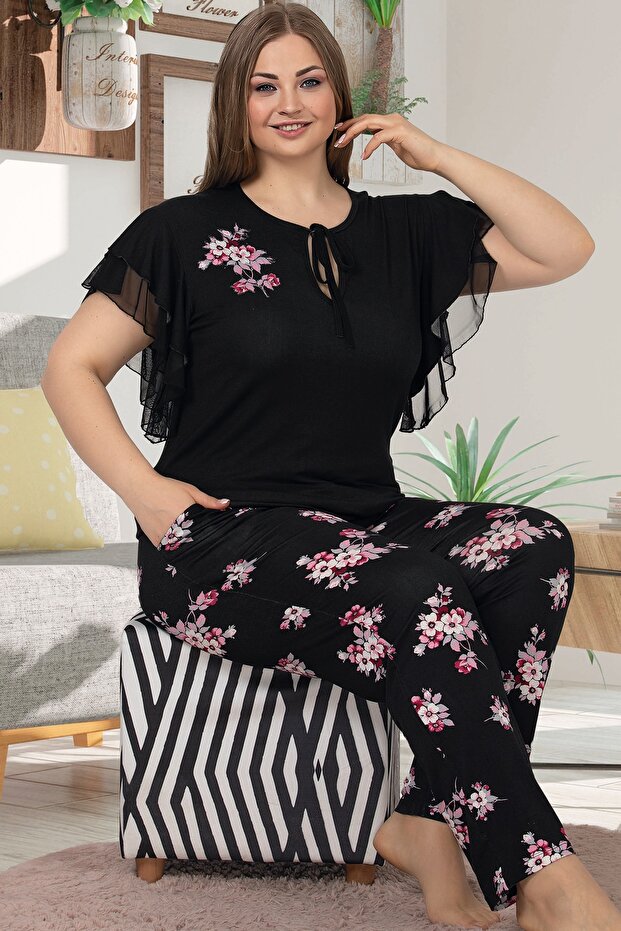 Lady Plus Size Short Sleeve Long Pajama Set 10852