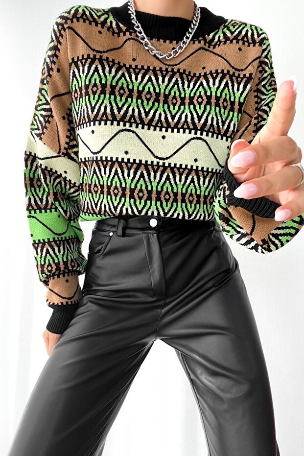 Patterned Oversize Sweater - 4