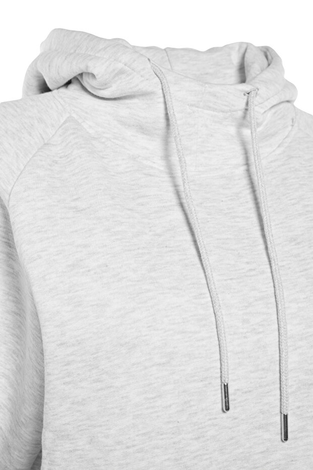 Gri Kapüşonlu Oversize Şardonlu Örme Sweatshirt - 7