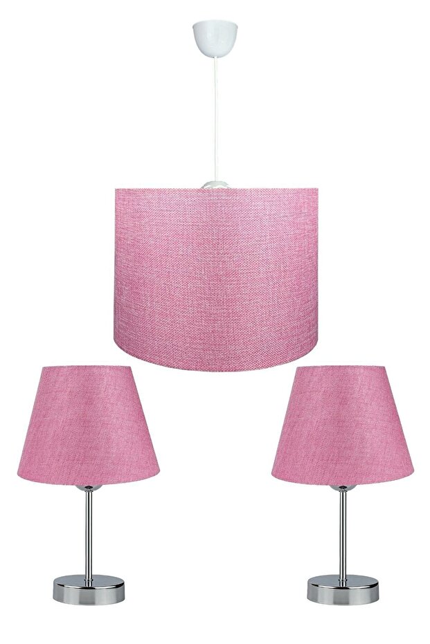 Erkilet Pembe Üçlü Abajur Avize Seti - 1