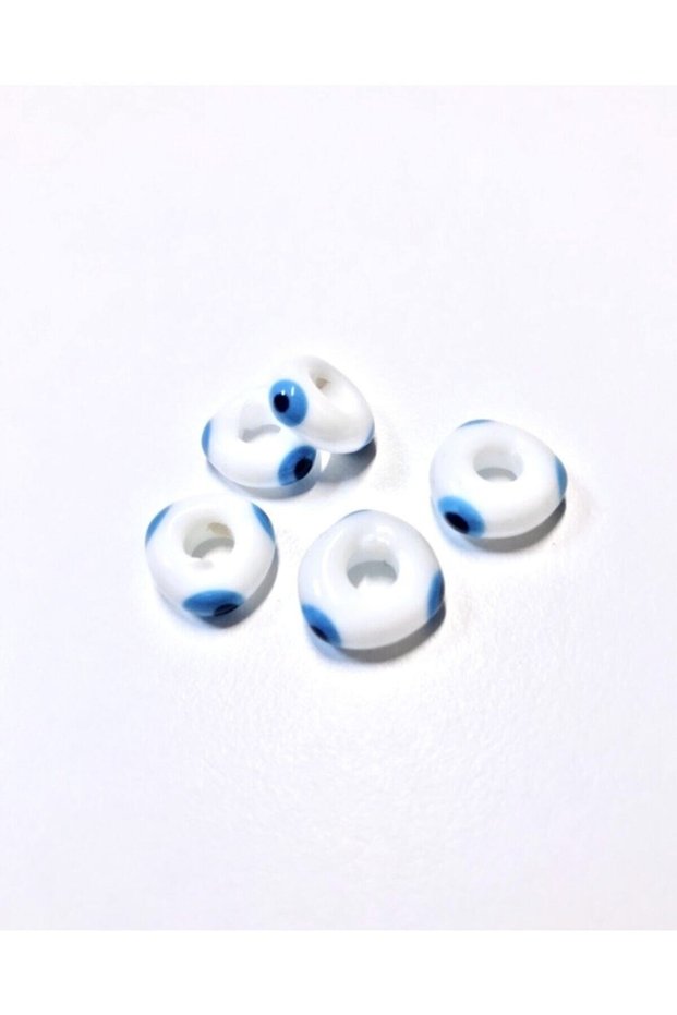 Handmade White Murano Eyed Cylinder Glass Jewelry Beads 5 Pieces