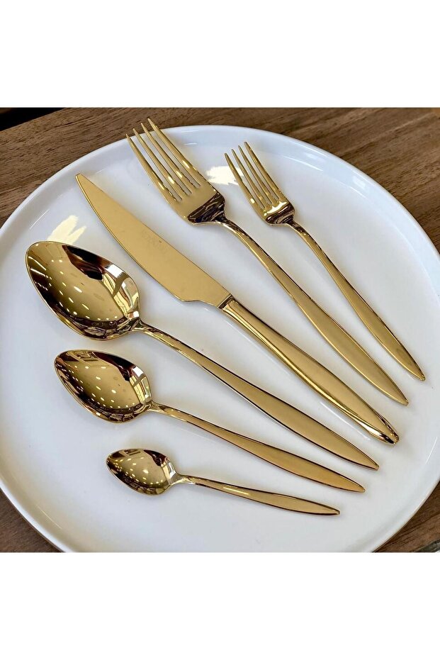 Ares 36 Piece Shiny Gold Cutlery Set Rsk 001