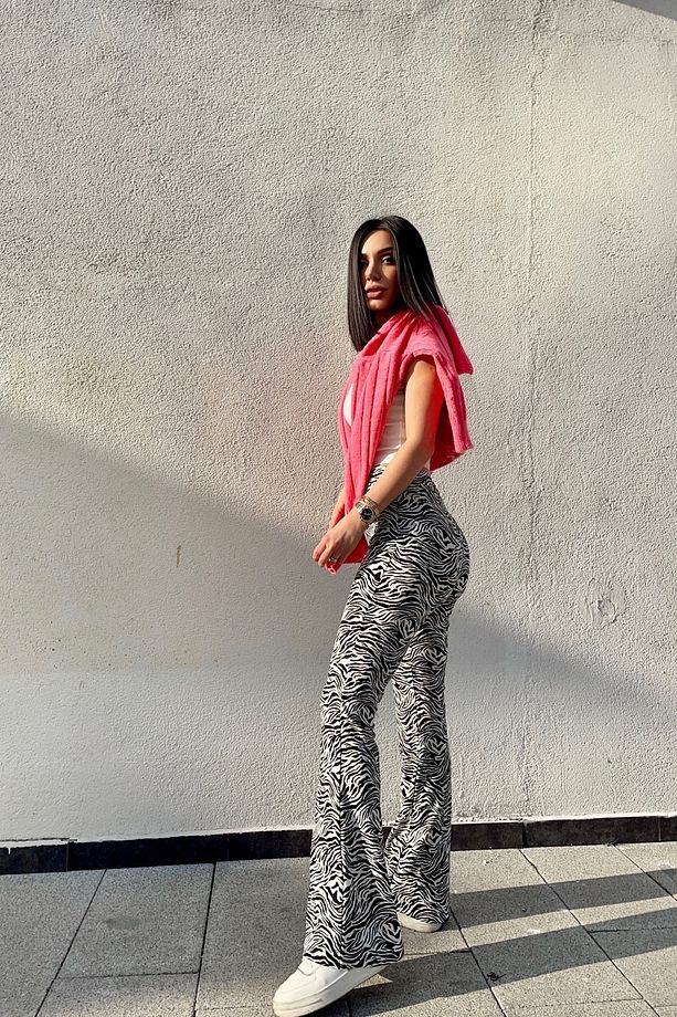 Zebra Desenli Ispanyol Paça Likralı Örme Pantolon 100 Cm - 2