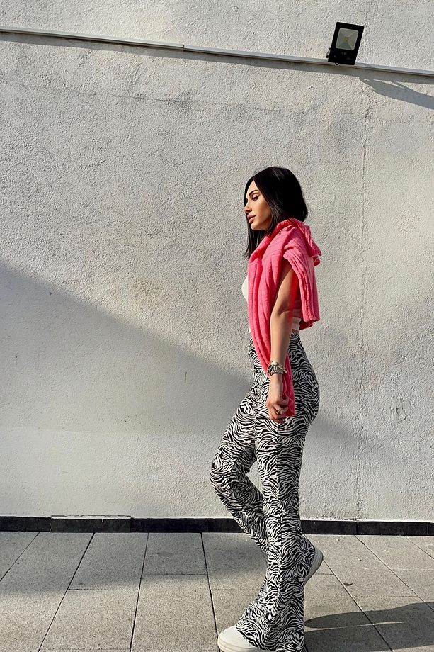 Zebra Desenli Ispanyol Paça Likralı Örme Pantolon 100 Cm - 4