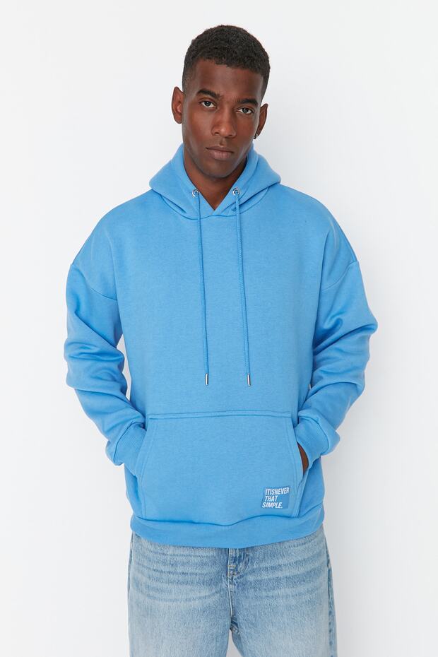 Mavi Oversize/Geniş Kesim Kapüşonlu İçi Polar/Sıcak Tutan Sweatshirt TMNAW21SW2005 - 4