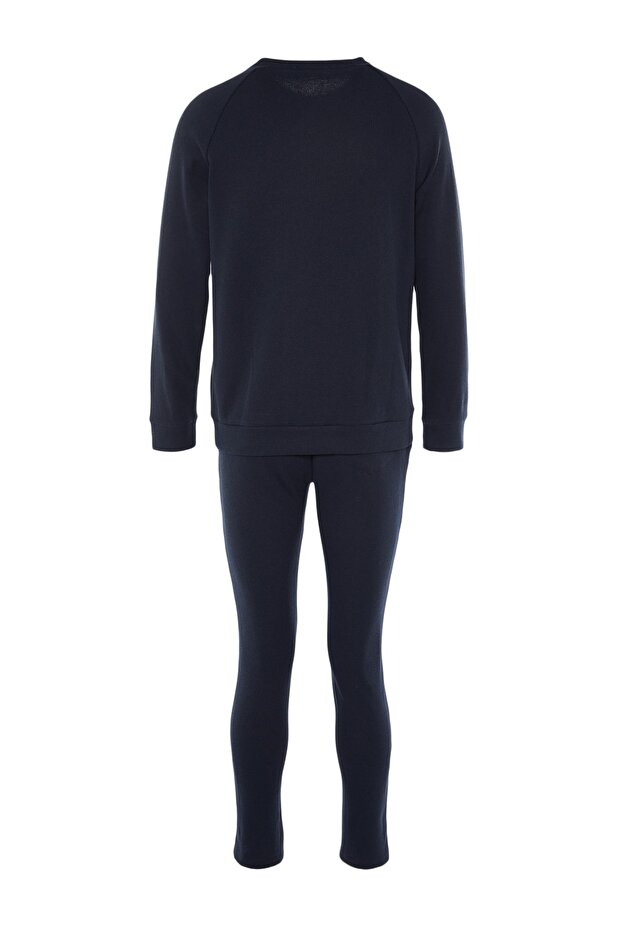 Granatowy zestaw piżam z dzianiny waflowej o regularnym kroju TMNAW23PT00015 - 8