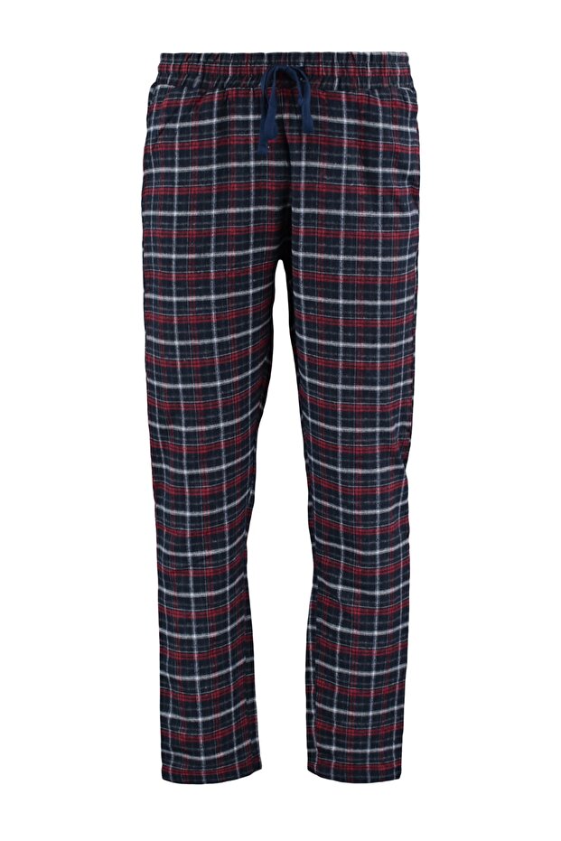 Lacivert-Kırmızı Ekoseli Regular Fit Dokuma Unisex Pijama Altı Eşofman TMNAW23PJ00014 - 7