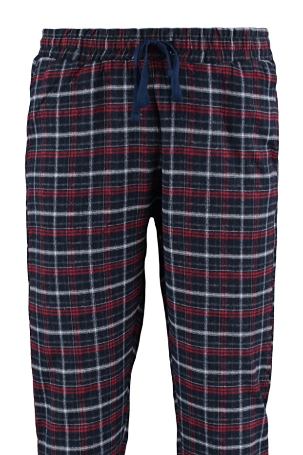 Lacivert-Kırmızı Ekoseli Regular Fit Dokuma Unisex Pijama Altı Eşofman TMNAW23PJ00014 - 8