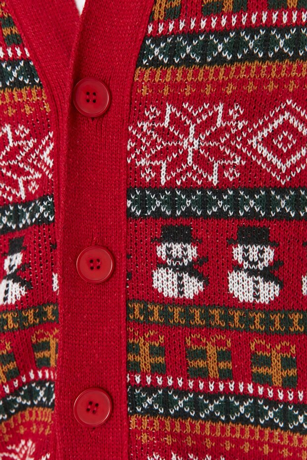 Çok Renkli Unisex Oversize/Geniş Kesim Yünlü Geniş Kalıp Christmas Triko Hırka TMNAW23HI00043 - 10